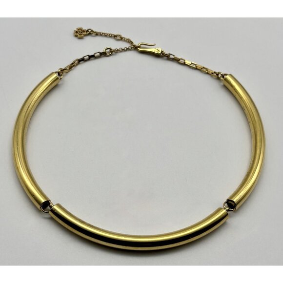 Vintage Ann Taylor Gold-Tone Curved Tubular Necklace Collar Adjustable, Logo Tag - Picture 10 of 13